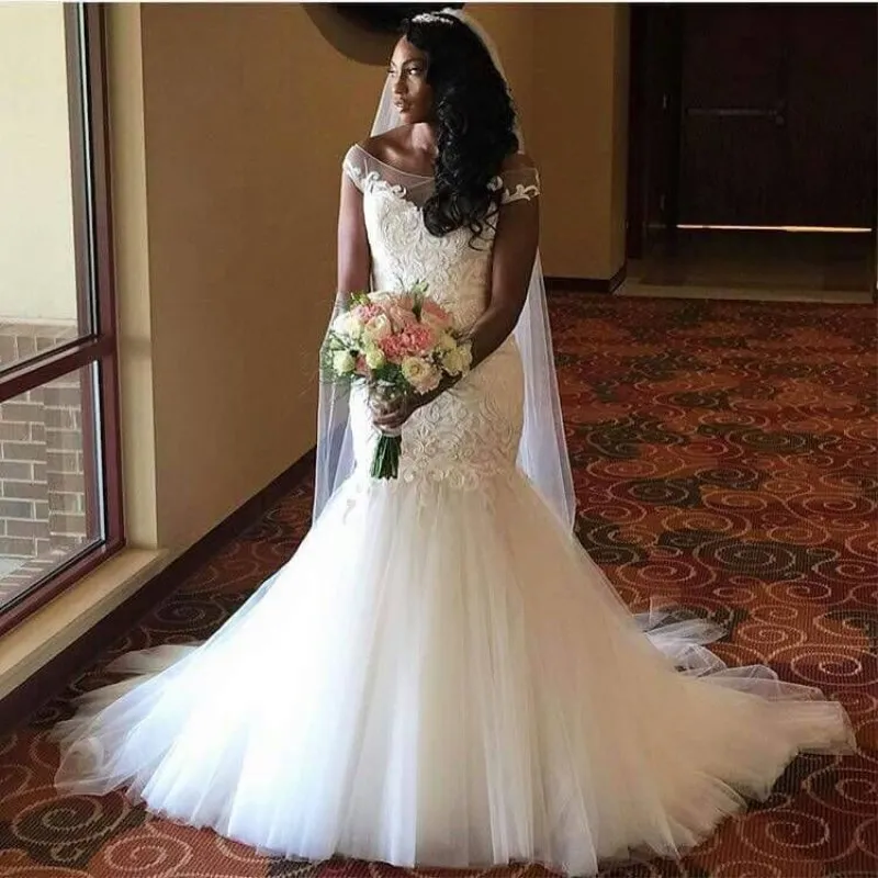 

2019 elegant mermaid wedding dress sleeveless robe de soiree lace-up back vestidos de novia Customise plus size wedding Grown