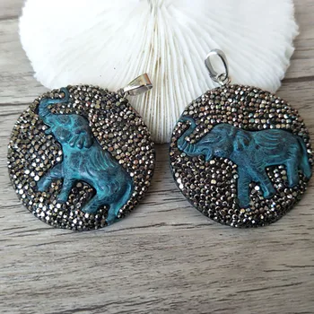 

5pcs Round Trendy luckly & elephant Pendant,with zircon pendant ,rhinestone crystal charm, Jewelry DIY necklace making P735