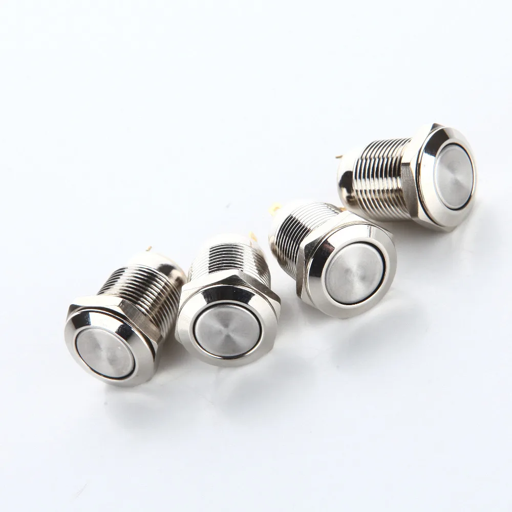 

free shipping 2pcs/12mm self-resetting small round metal button switch 12mm normally open through the flat head car modified wat