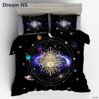 

AHSNME Solar System Duvet Cover Sun God Bedding Set Bohemian Style Bedspread Universe Planet Bedclothes 3pcs King Queen