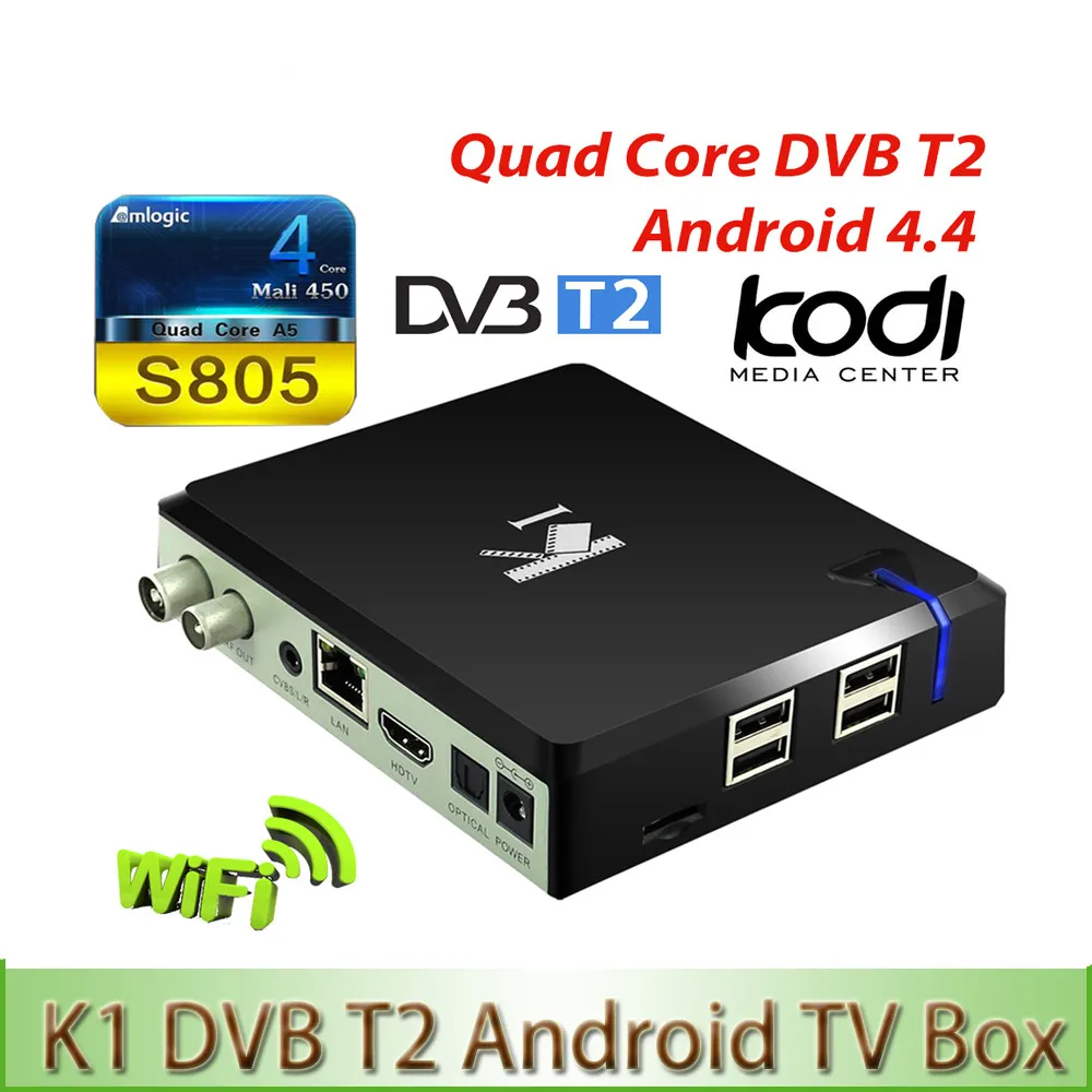 

K1 T2 Amlogic S805 Quad core 64-bit Support DVB-T2 1G/8G Support 4K Android 4.4 TV Box 2.4G Wifi Media Player PK Freesat V7
