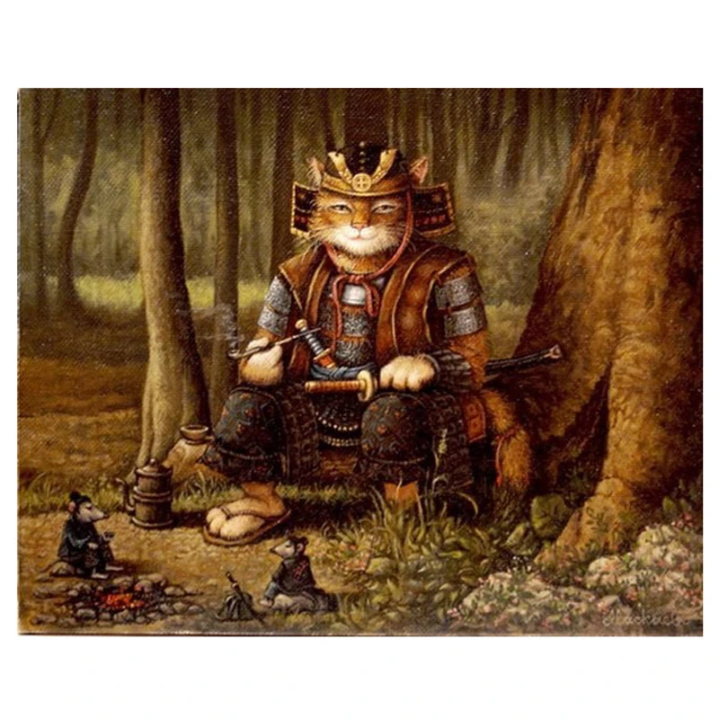 

New Diy 3d Diamond Painting Samurai Cat Needlework 5d Full Drill Square Rhinestones Mosaic Diamond Embroidery Craft Accessories