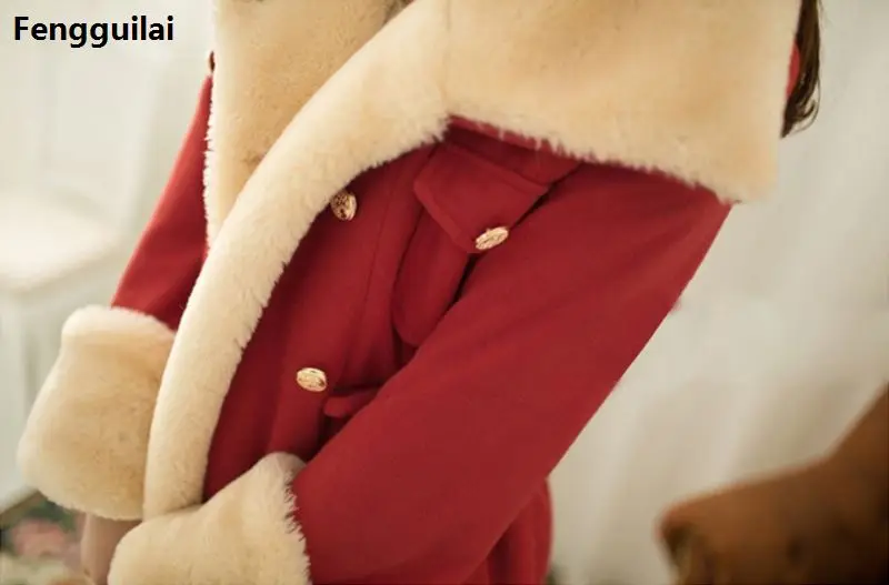 Быстрая, зимние теплые пальто для женщин, Шерстяное приталенное двубортное шерстяное пальто, зимняя куртка для женщин, меховое Женское пальто, куртки - Цвет: red