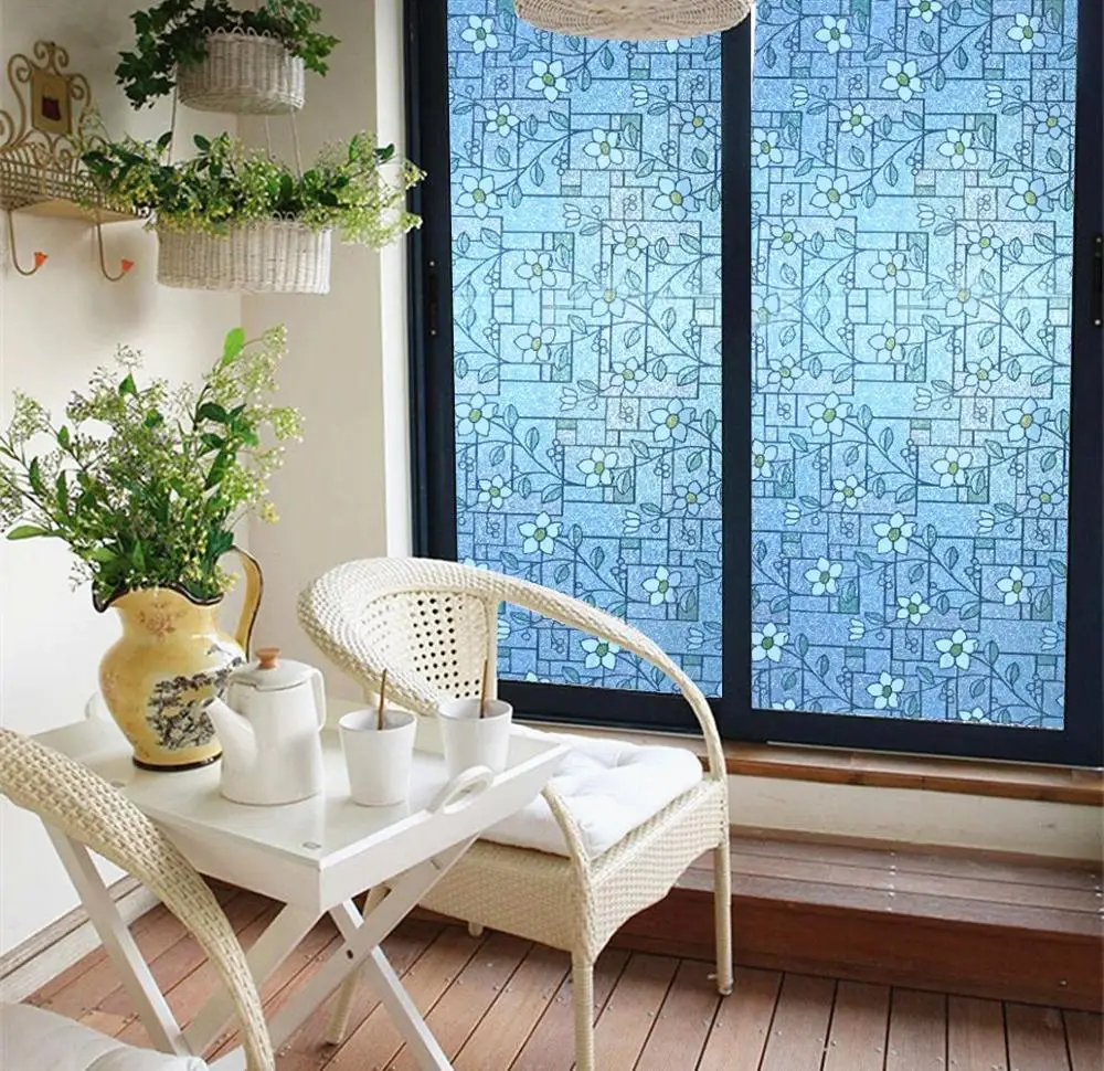 Funlife 90x200cm витражная плёнка на стекла окна с цветным цветочным узором