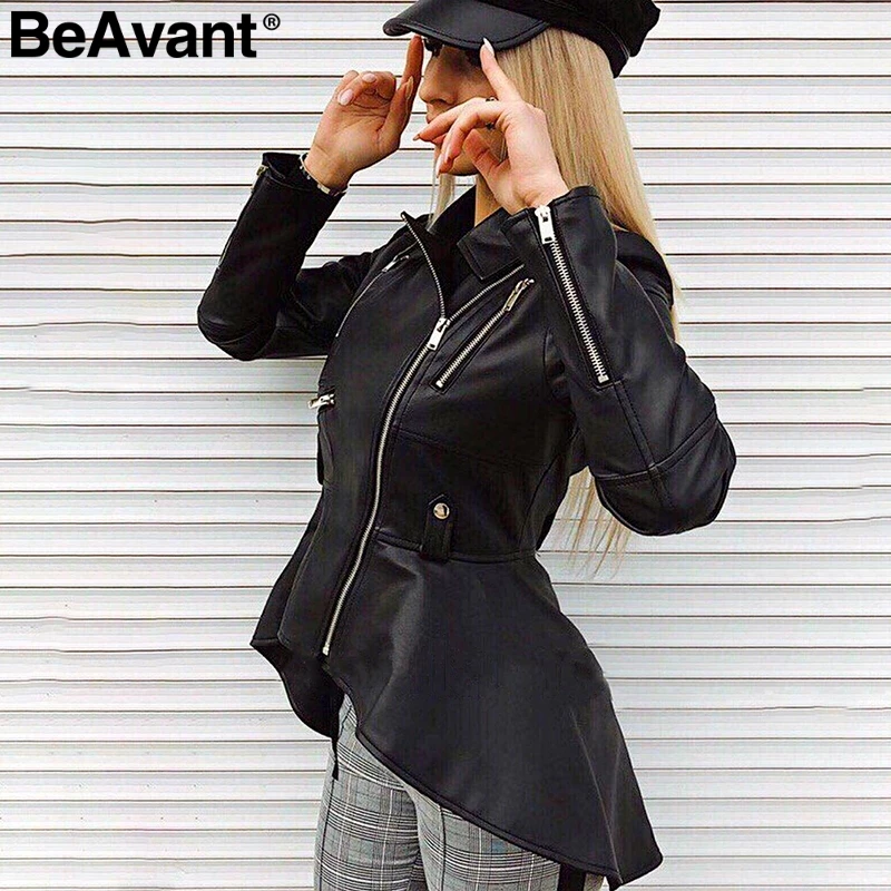 

BeAvant Faux leather PU jackets coats 2018 Autumn winter coats female jackets Women casual zipper streetwear black jackets femme