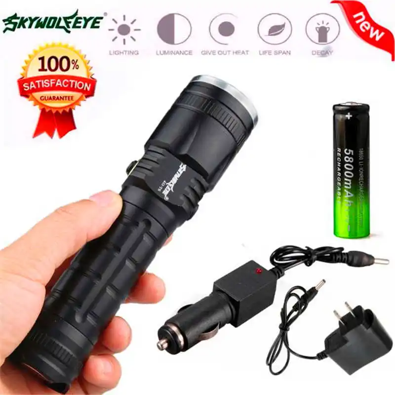 XM-L T6 led flashlight rechargeable Flashlight Torch Lamp AC+ 18650 Battery Charger powerful led flashlight 18650 #4A30 (12)