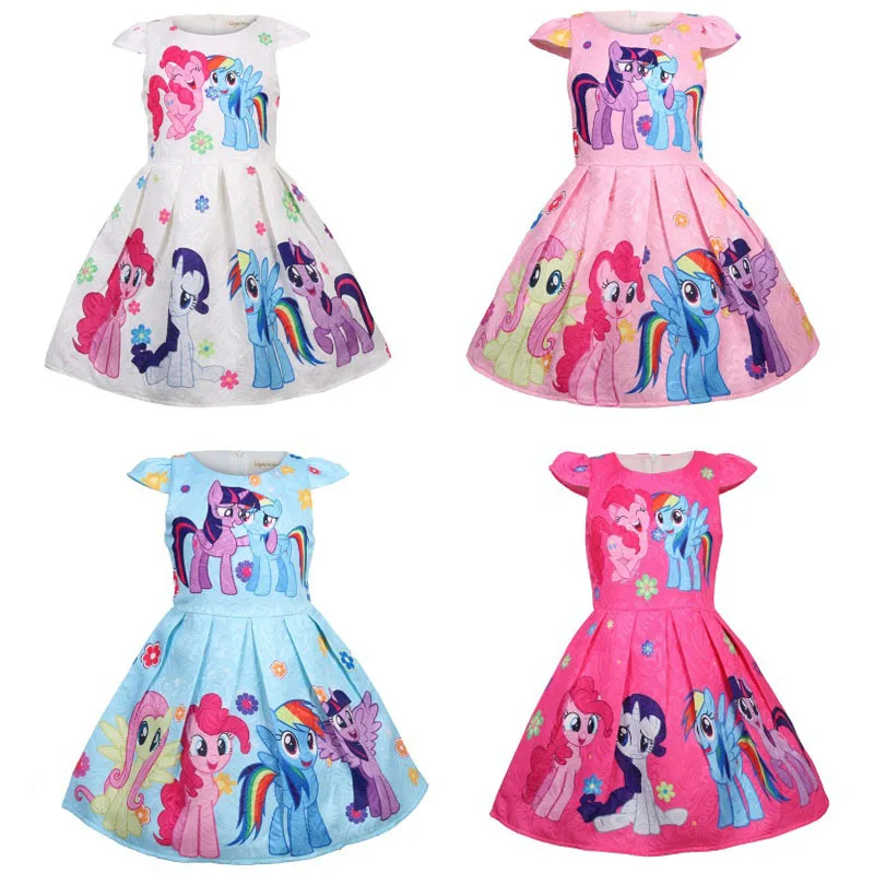 

New My Baby Girl Summer Princess Little Pony Rainbow Dresses for Girls Halloween Birthday Party Vestidos Dress Children Clothing