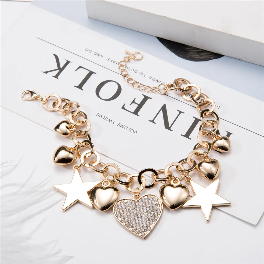 Stars And Hearts Charm Bracelet Women Jewellery