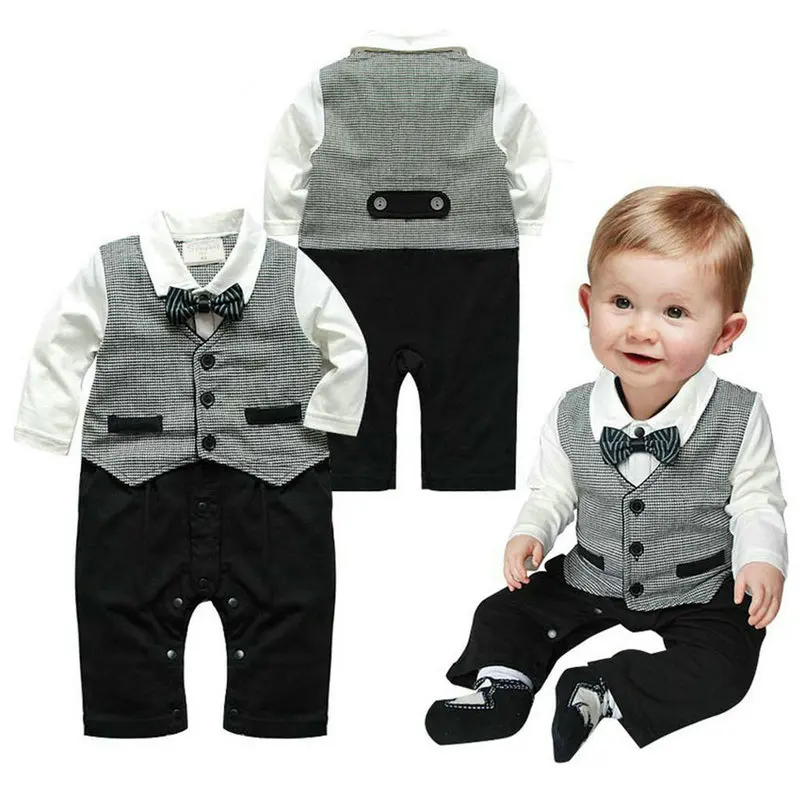 

2017 Hot Boys Clothes Gentleman Formal Suit Romper Pants Plaid Kids Jumpsuit Clothes Cute Baby Boy Clothes