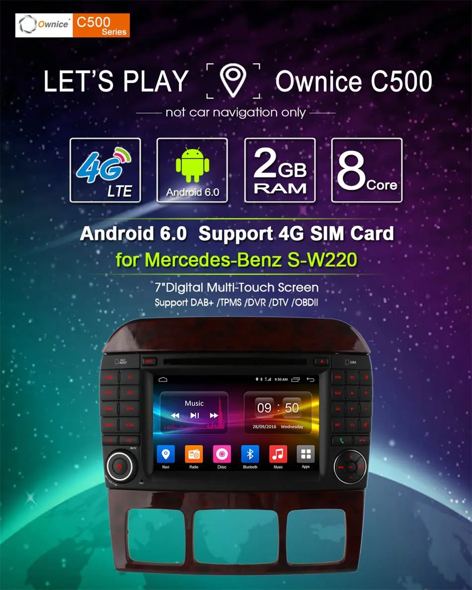 Excellent Octa Core Android 6.0 2GB RAM 4G SIM LTE Car DVD Player for Mercedes Benz S CL Class W220 W215 S280 S320 S430 S500 GPS Radio BT 5