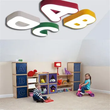 

Interesting Cartoon Creative Lovely ABCD Design 4 Colors Iron Acrylic Led Ceiling Light for Children's Room Bedroom 1412