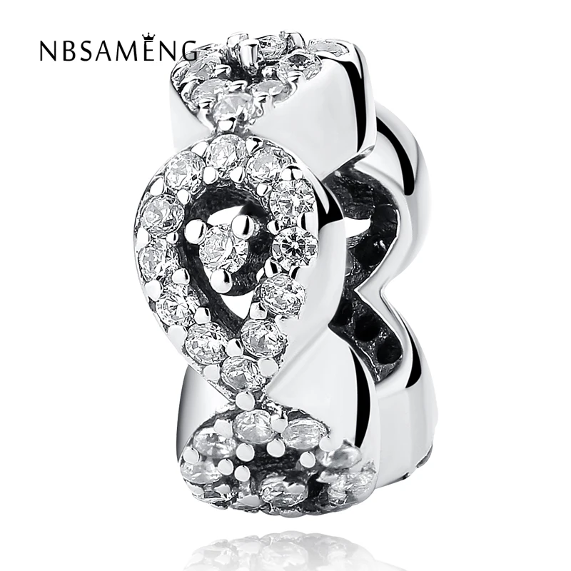

Real 925 Sterling Silver Bead Cascading Glamour Spacer With Clear Cubic Zirconia Charm Fit Original Pandora Bracelet DIY Jewelry