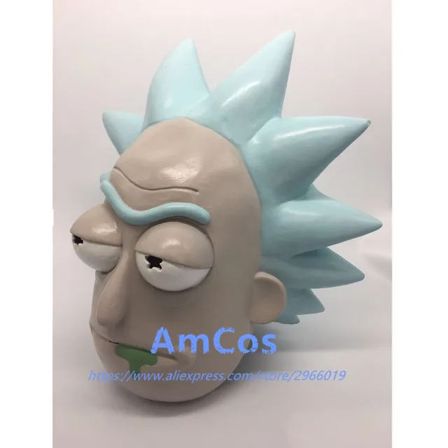 Anime Rick y Morty máscara Cosplay casco Linda cabeza completa de látex