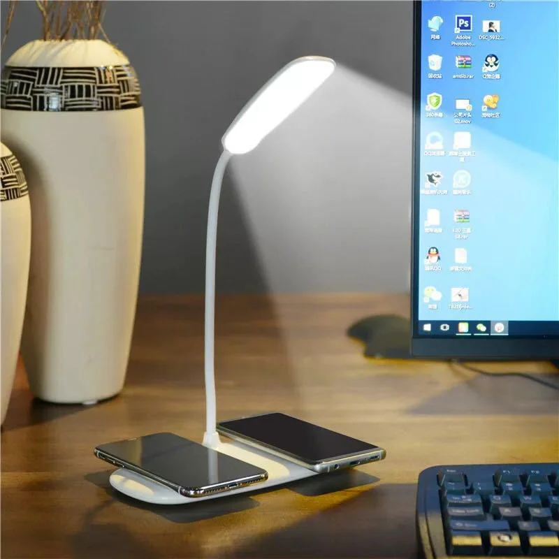

2 Wireless Charger Pad LED Table Lamp for iPhone X Xs xiaomi mi 9 Dimmable Felixable Desk Lamp USB Charging Reading Lights Gift