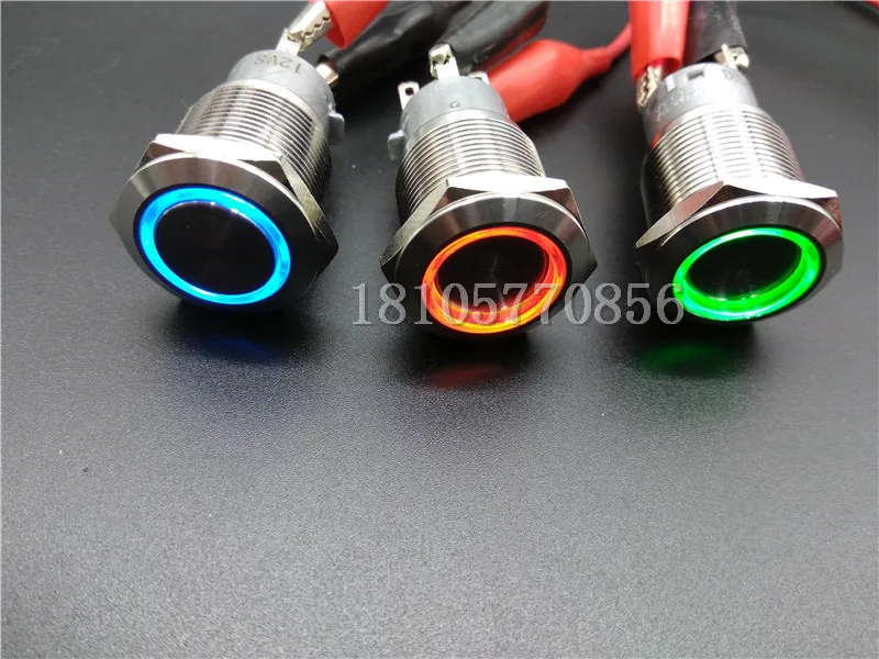 

2pcs Stainless steel self-locking 19mm metal button switch with LED lamp, waterproof and rustproof 24V, 12V