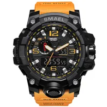 2017 Orange Jeunes Hommes Sport Reloj Hombre Homme Montre LED S-SHOCK Quartz Elecrton Montre De Luxe Cool Style Double Affichage SMAEL 1545