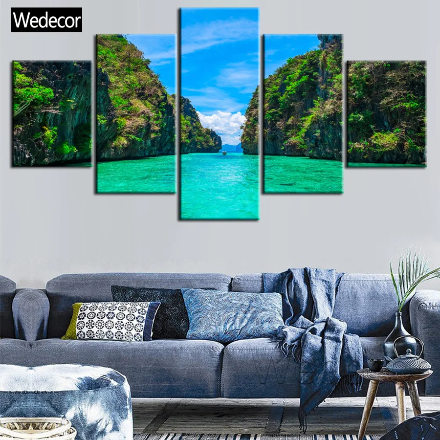

5 Pieces HD Philippine Sea blue lagoon Canvas Prints 4 Poster Prints Wall Art 3 Canvas Painting For Living Room W1003-1