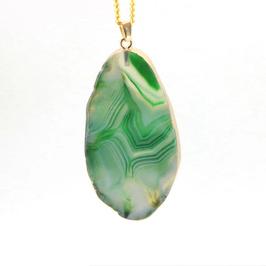 Natural green agate pendant gold plated necklace (11)