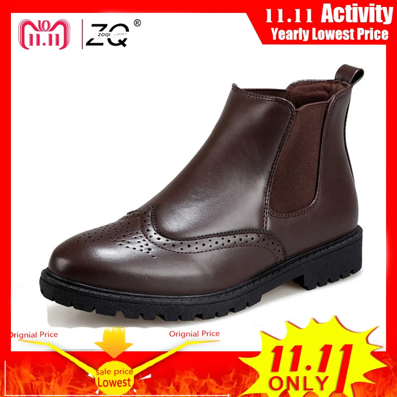 

ZOQI New Fashion Chelsea Boots Men Sneakers British Style Slip-On Men Ankle Boots Leather Trendy Casual Shoes Men Size 39-44