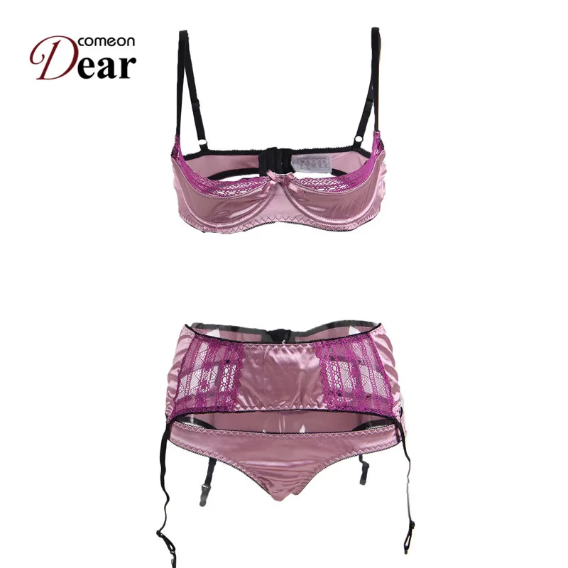 Comeondear Conjunto Lenceria Sexy Mujer Satin Lace Stitching Open Crotch Sexy Bra Open Cup Plus Size Lingerie Set Sexy RK80396