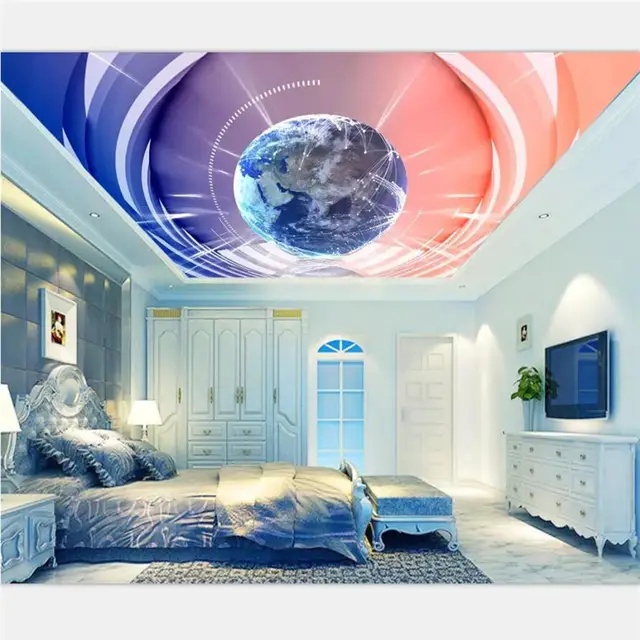 Us 8 4 44 Off Beibehang Wallpaper Custom Living Room Bedroom Cosmic Starry Sky Solar System Planet 3d Ceiling Zenith Mural Background Wall In