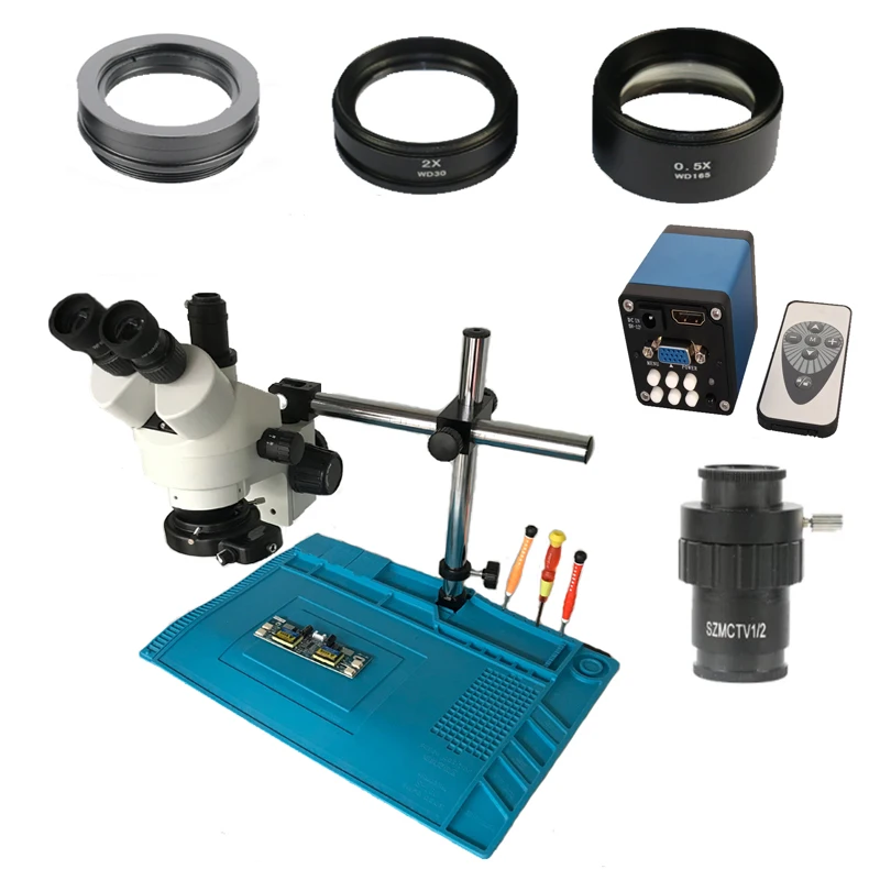 

3.5X-90X Simul Focal Trinocular stereo microscope +13MP HDMI VGA Micrscopio camera+144 lights +2.0x 0.5x Objective lens+ctv1/2