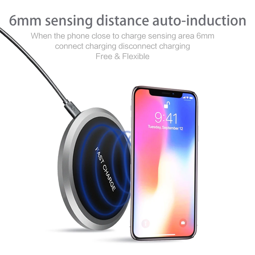 ET Fast Qi Wireless Charger Slim Pad Alloy for iPhone x 8