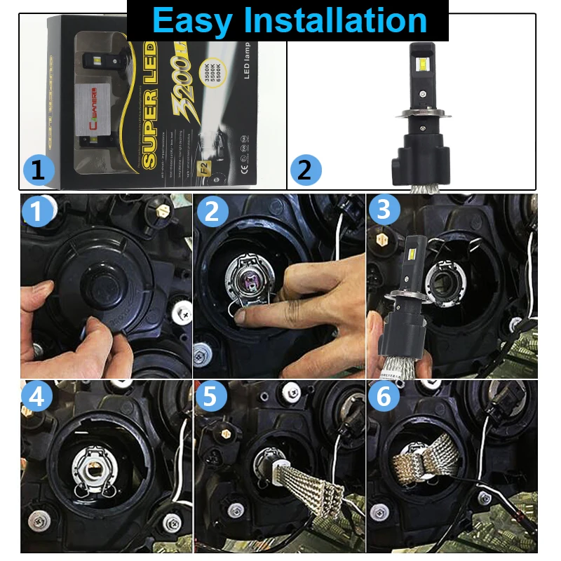 Cawanerl 2X60 Вт светодиодный лампы 6400LM 6500K Белый автомобилей головной светильник тумана светильник H1 H3 H4 H7 H8 H9 H11 9005 HB3 9006 HB4 880 881 9007 H13