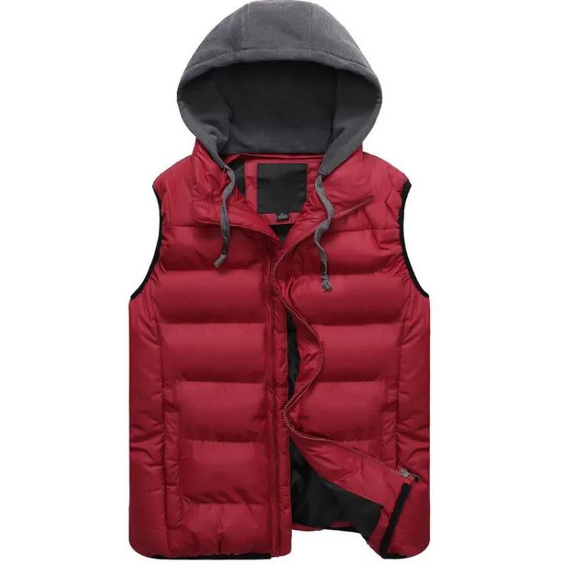 Brand Mens Hooded Jacket Sleeveless Vest Winter Fashion Casual Coats
