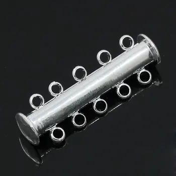 

Copper+Magnetic Hematite Toggle Clasps Tubes Silver Plated 30mm x10mm(1 1/8" x 3/8"), 1 Set new