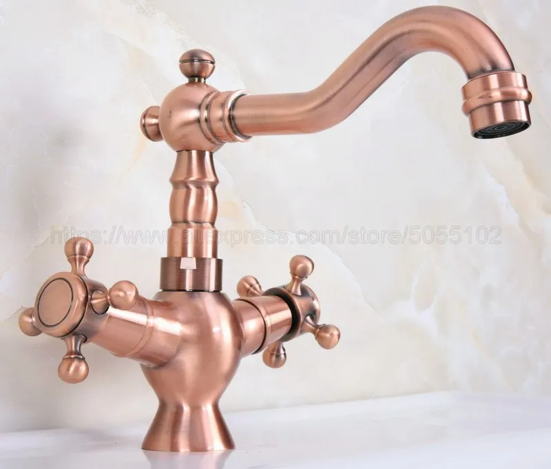 Basin Faucets Antique Red Copper Bathroom Sink Faucet Double Cross Handle Vanity Sink Mixer Tap znf616