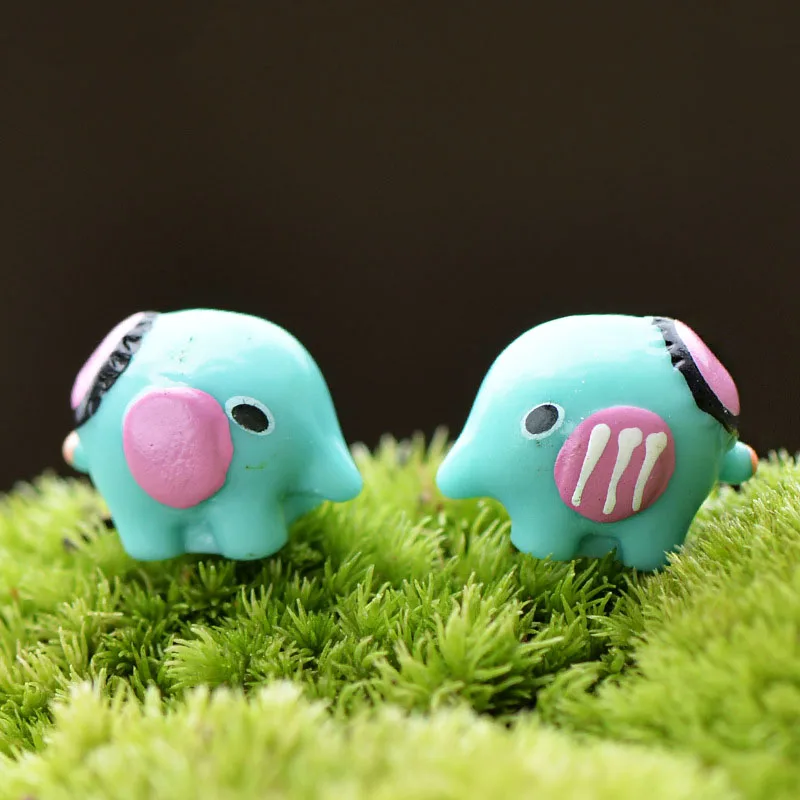 2Pcs Mini Elephant Figurine Resin Animals Craft Home Decor Miniatures