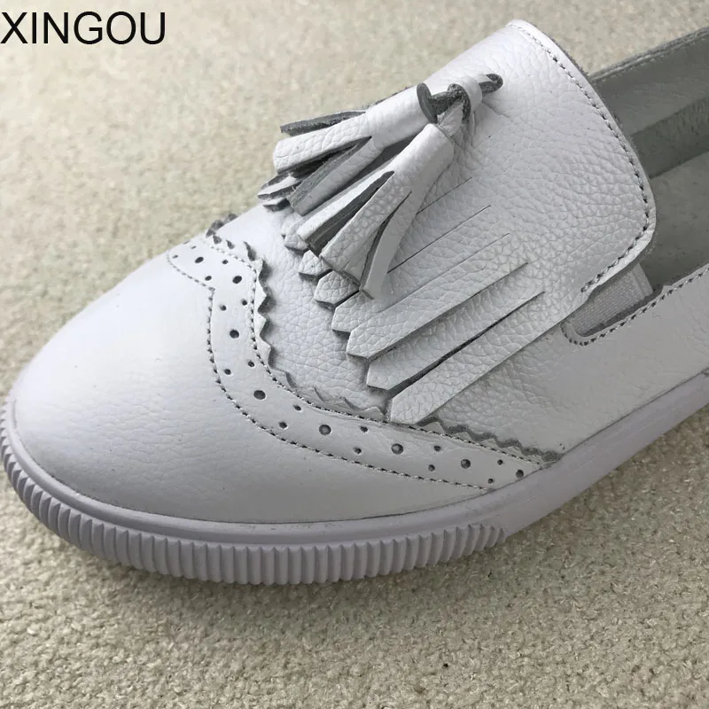 Concise Femmes Solide Mocassins Mode D'été Véritable De Chaussures Xingou Appartements Fringe Pour Cuir Casual En E2WYH9ID