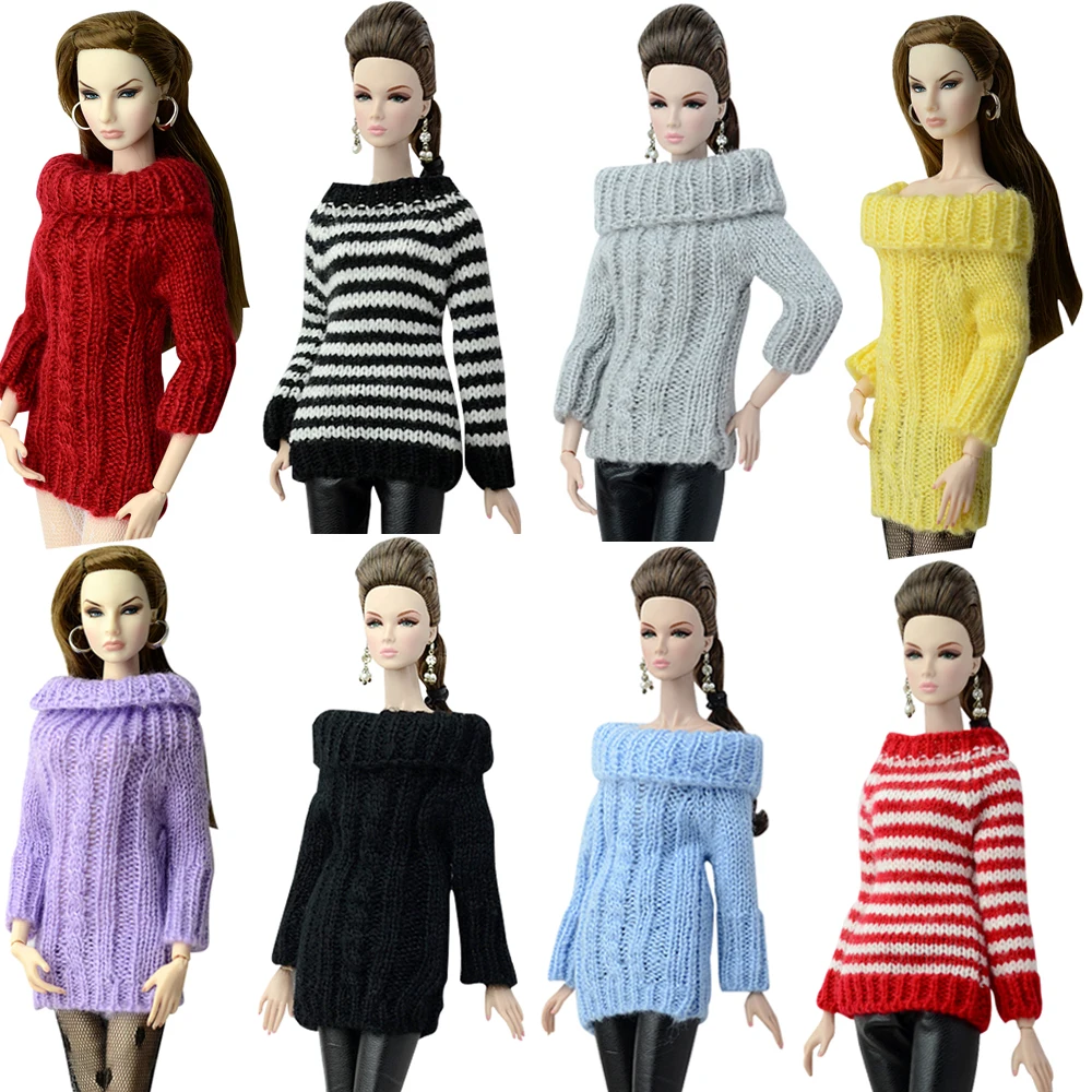 

NK Fashion Doll Coat Pure Manual Clothes Knitted Handmade Sweater Tops Dress For Barbie Doll Accessories Gifts Doll Toys JJ