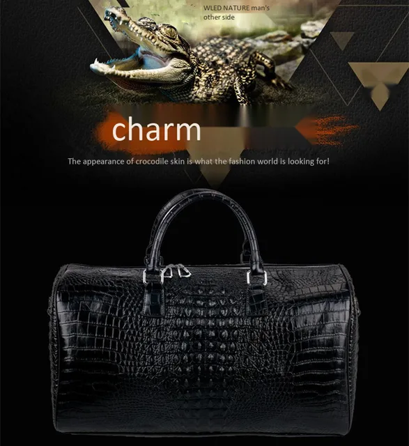 Male Two Layer Leather Travel Bag Large Crocodile Pattern