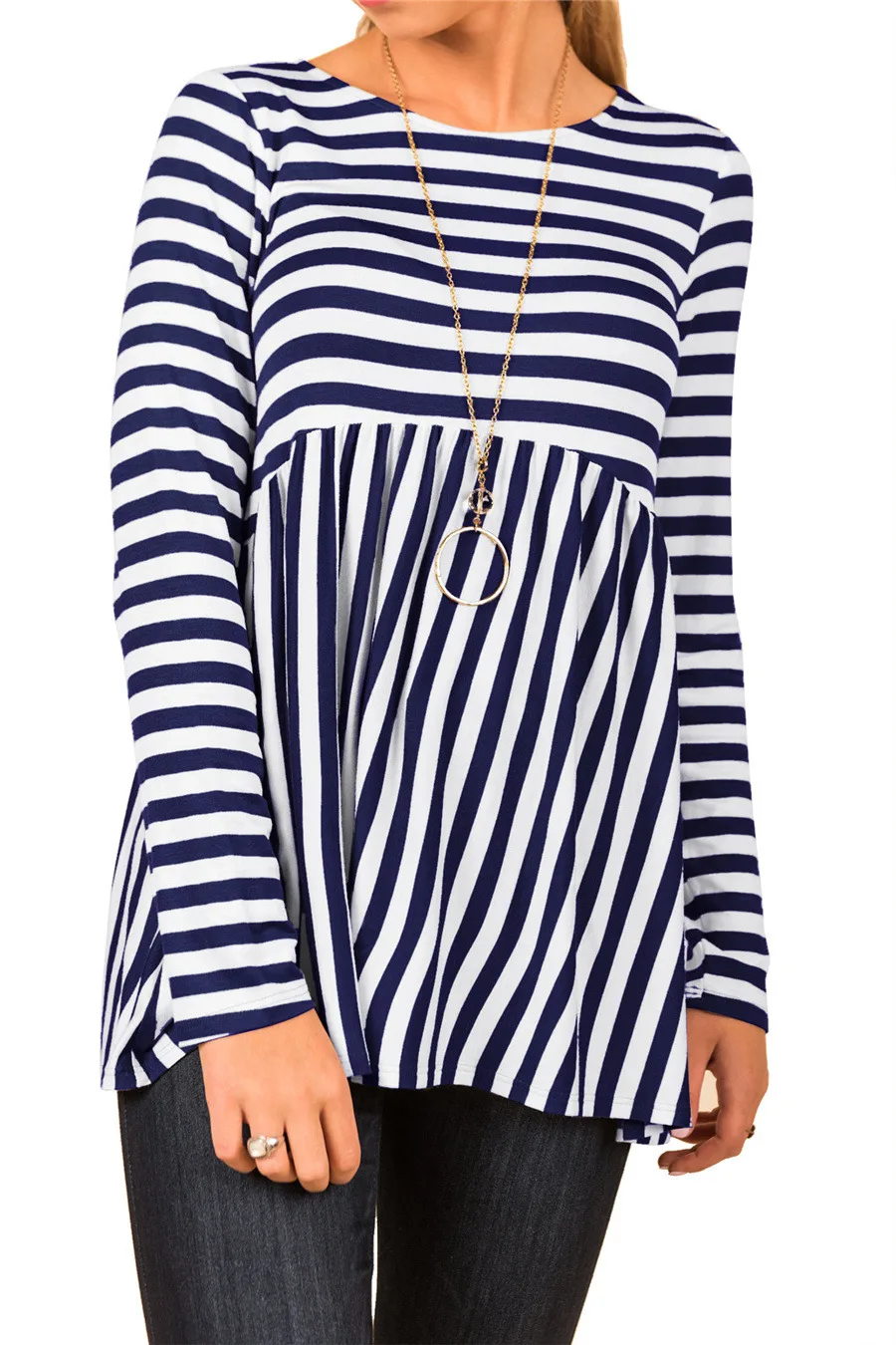 Gladiolus 2018 Striped T Shirt Women O-Neck Long Sleeve Loose Casual Women T-Shirt Autumn Coffee Navy Blue Ladies Tee Shirts Top (16)