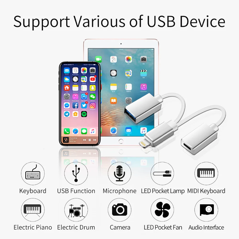 2 в 1 8Pin к USB OTG кабель синхронная Зарядка для iPhone iPad iOS от 10 до 13 мужчин и женщин Поддержка большинства USB устройств