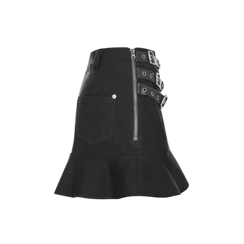 Панк Рейв черный готический Мода хлопок молния Мини Сексуальная женская короткая юбка рыбий хвост визуальный Kei WQ370