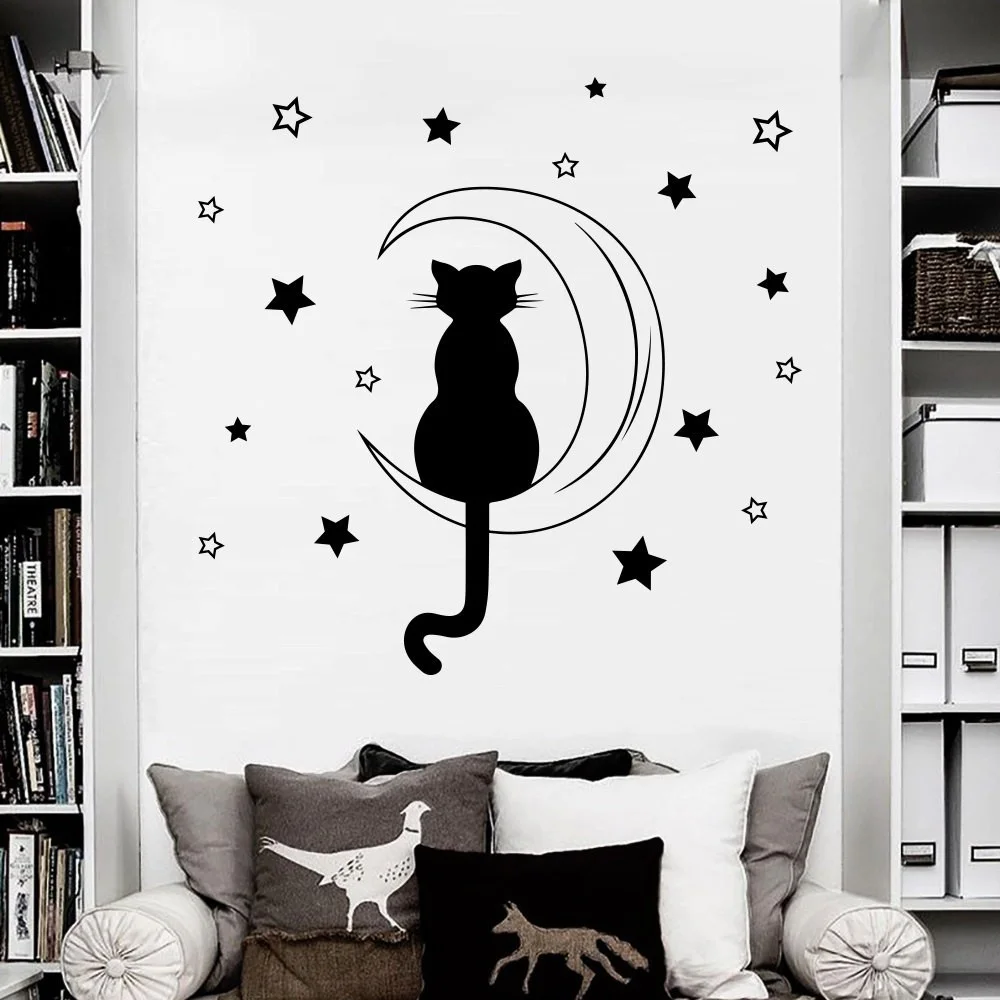

Cat Silohuette Sating On The Moon Romantic Wall Decal Vinyl Wall Sticker For Nursey Kid Bedroom Home Decoration Art Murals ZS120