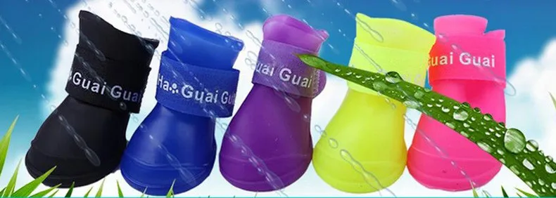Fashion Waterproof Dog Shoes Solid Color Outdoor Rain Shoe For Dogs Pet Boots No Slip Anti Skid 4PCSSET Size S M L 5Colors 1201