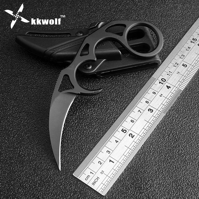 Comprar Cuchillo de bolsillo táctico KKWOLF negro 7CR17 de acero inoxidable karambit cuchillo de hoja fija de supervivencia de acero de rescate multi cubierto