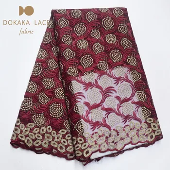 

New Style Stones African Mesh Lace Fabric With Embroidered Nigerian RhinestonesTulle Lace Materia Noble Lady Dresses Style Laces