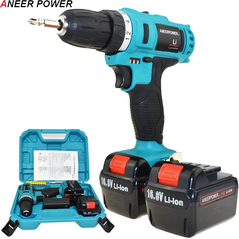 

16.8v Cordless Drill 1.5Ah Battery Capacity Drill 2 Batteries Screwdriver Electric Screwdriver Electric Drill Mini Power Tools