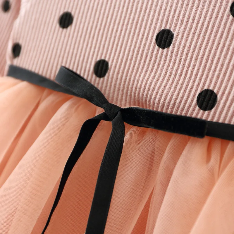 Детское весенне-осеннее платье для девочек детское платье в горошек с длинными рукавами, комбинированная сетчатая юбка платье «Корейская принцесса» платье-пачка для девочек