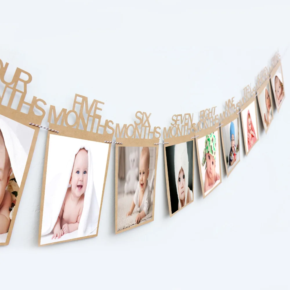 

Baby Shower Photo 1st Birthday Photo Frame 1-12 Months Baby's Photo Frame Holder Kids Birthday Party DIY Gift Home Decorations