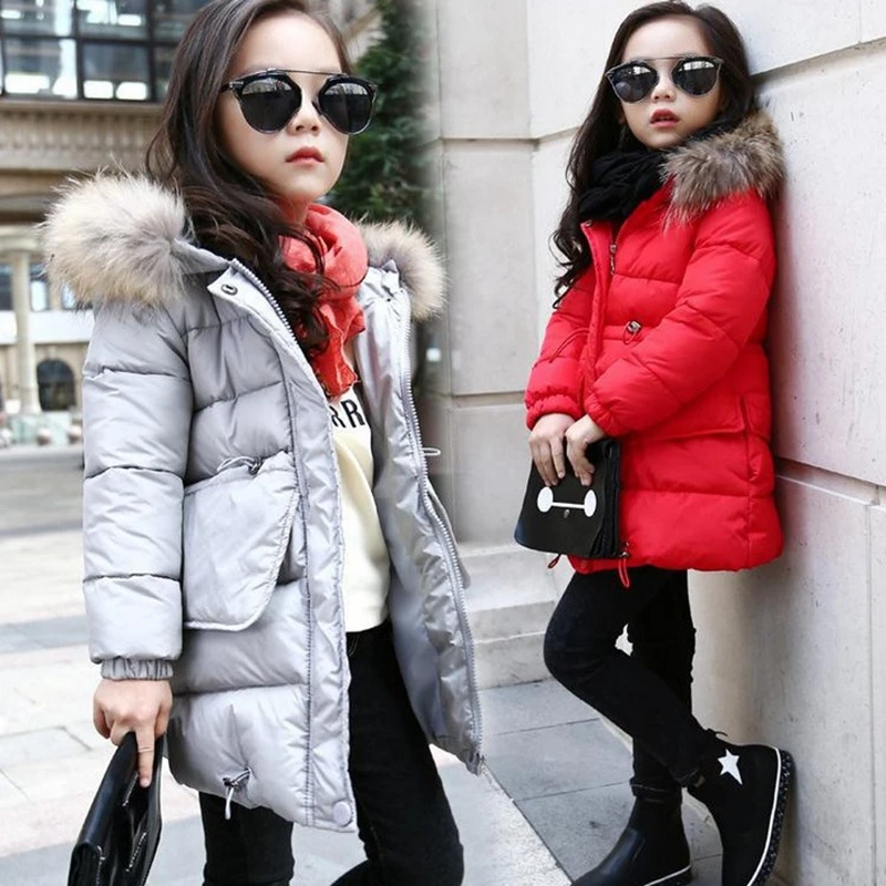 

2019 Children's Winter Jacket for Girls Fur Hoods Russia Baby Kids Girl Warm Thick Down Cotton Outwear Long Parka Coat Clothes