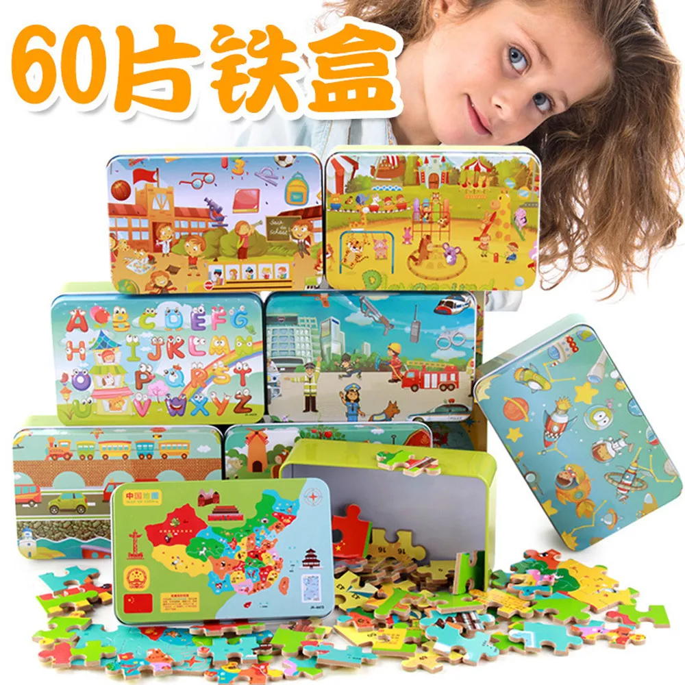 

New 60 Pieces Wooden Puzzle Kids Toy Cartoon Animal Wood Jigsaw Puzzles Child Early Educational Learning Toys #YL1