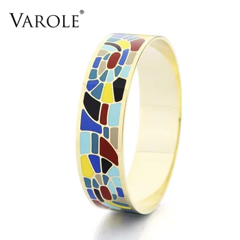 

VAROLE 18mm Wide 3 Patterns Individuality Color Enamel Cuff Bracelets & Bangles For Women Charm Bangle Party Trendy Jewelry Gift