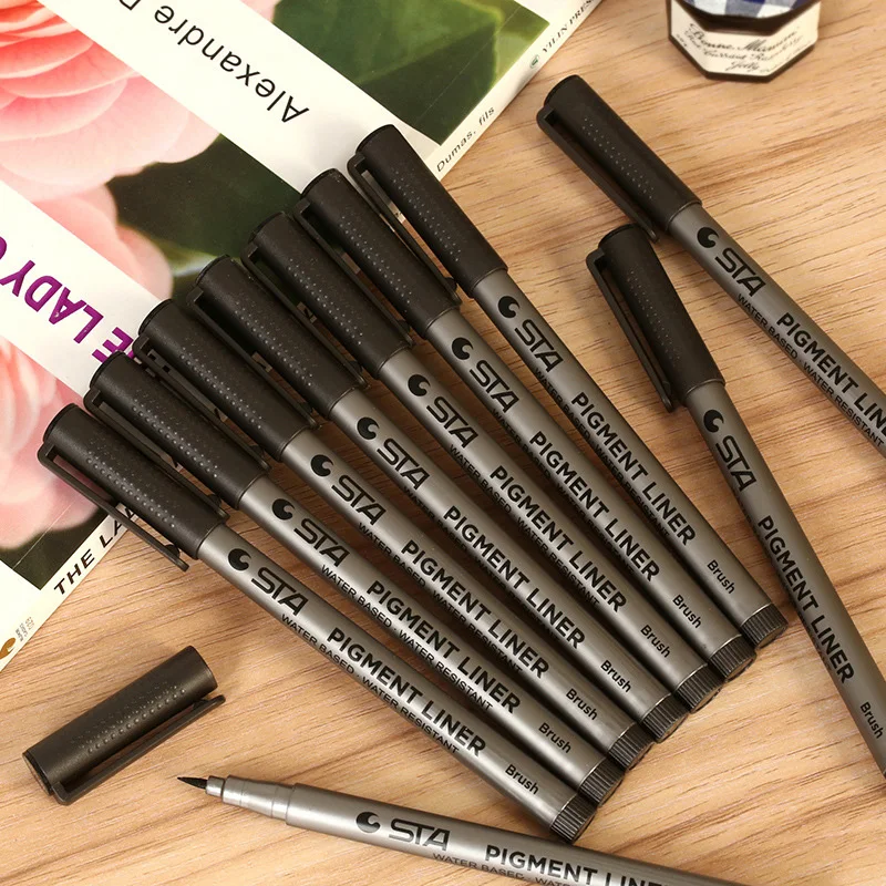 STA 9 шт. маркер для художника черные пигменты для рисования тонкий карандаш набор ручек для различной ширины рисунок фирменный дизайн товары для рукоделия