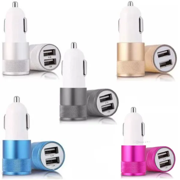 Aluminum Alloy Dual usb car charger 1A 2.1A 5V 2 USB Port Metal Car